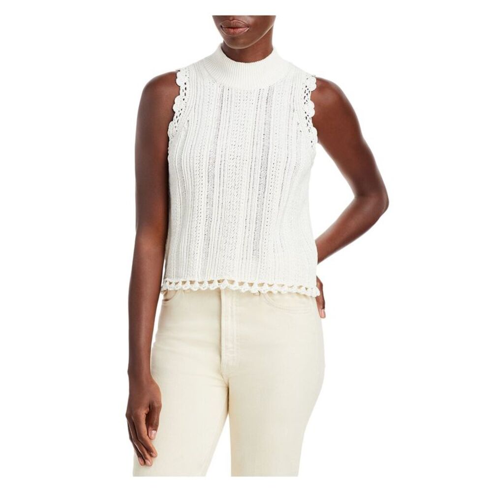REBECCA TAYLOR Womens Ivory Sleeveless Mock Neck Wear To Work Sweater XL